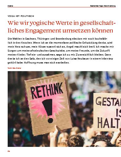 Vorschauseite 1: Wie wir yogische Werte in gesellschaftliches Engagement umsetzen können.