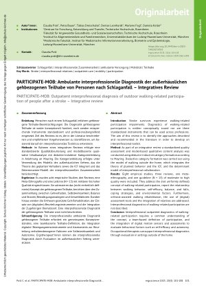 Vorschauseite 1: PARTICIPATE-MOB: Ambulante interprofessionelle Diagnostik der außerhäuslichen gehbezogenen Teilhabe von Personen nach Schlaganfall – Integratives Review