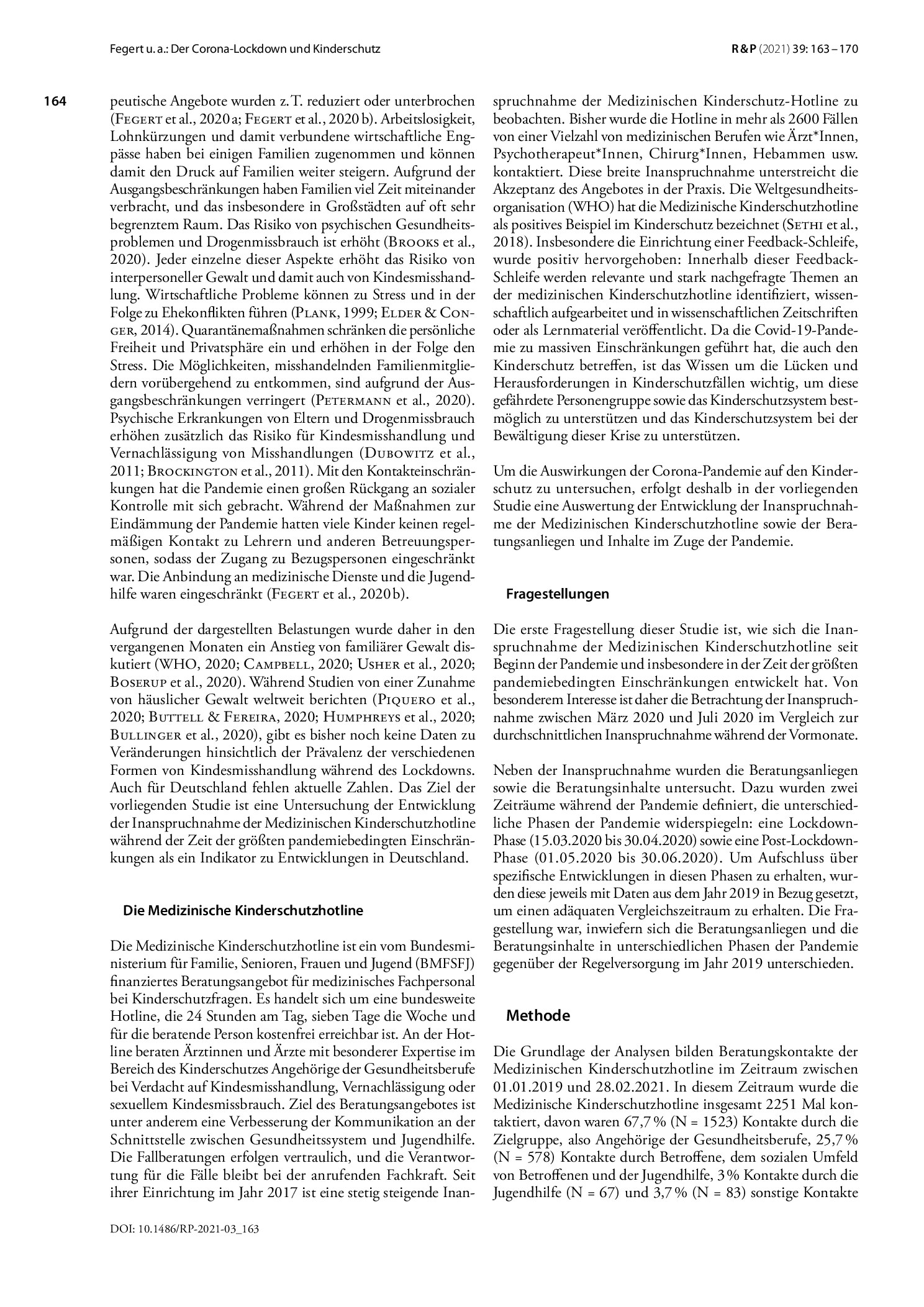 Vorschauseite 2: Der Corona-Lockdown und Kinderschutz. Entwicklungen in der Inanspruchnahme der medizinischen Kinderschutzhotline während der SARS-CoV-2-Pandemie