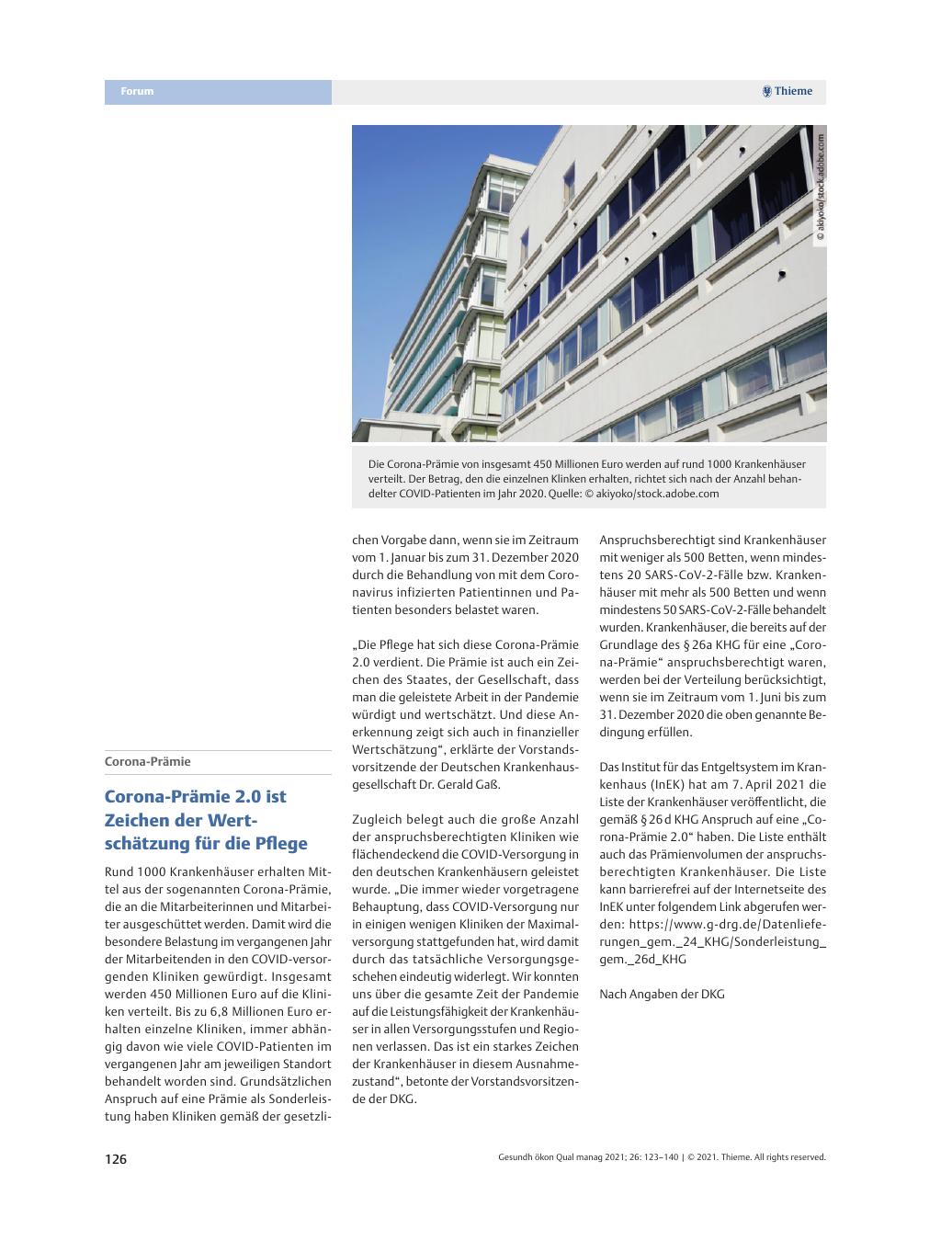Vorschauseite 1: Corona-Prämie 2.0 ist ein Zeichen der Wertschätzung für die Pflege.