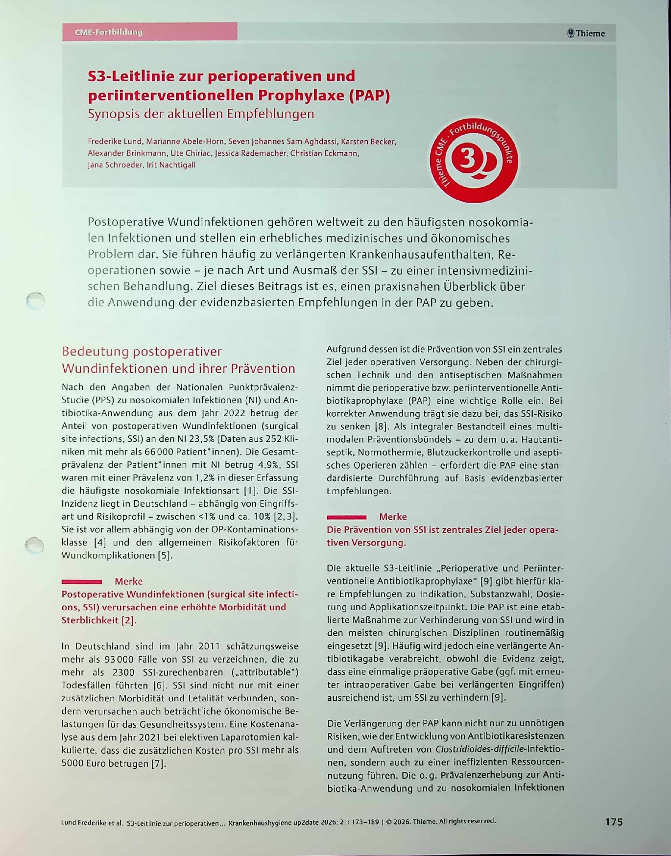 Vorschauseite 1: S3-Leitlinie zur perioperativen und periinterventionellen Prophylaxe (PAP)