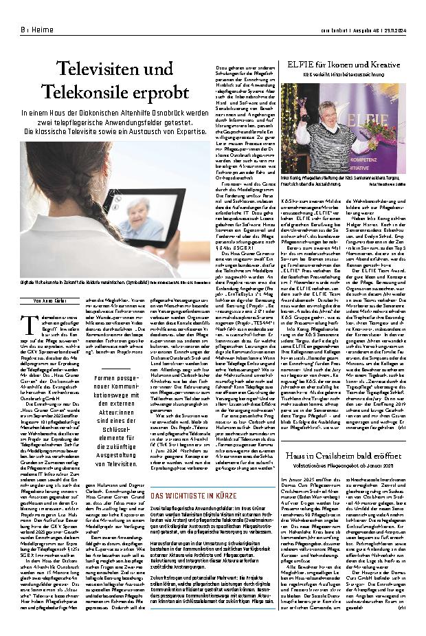 Vorschauseite 1: Televisiten und Telekonsile erprobt