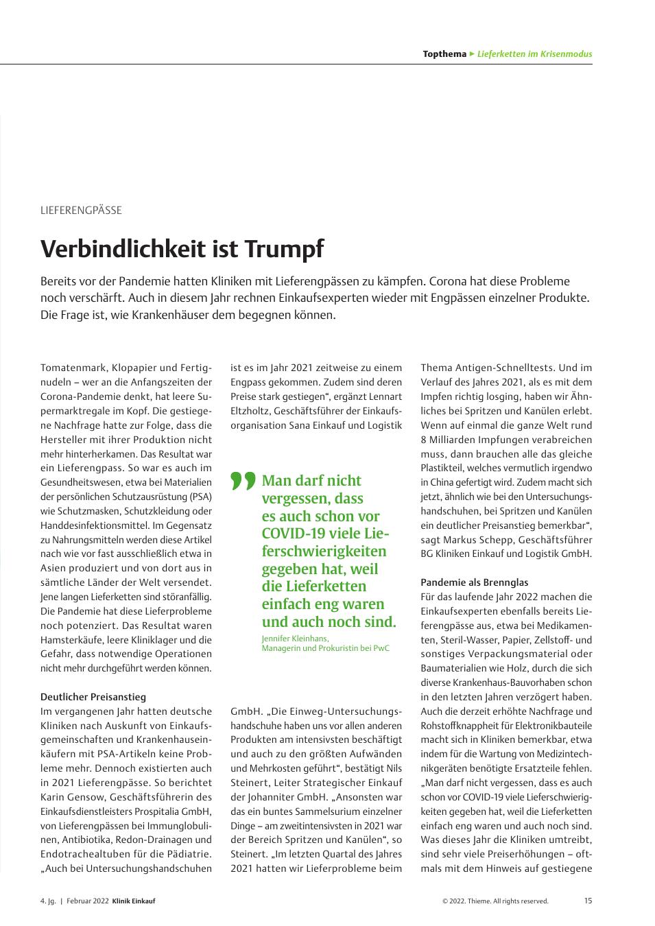 Vorschauseite 1: Lieferengpässe: Verbindlichkeit ist Trumpf
