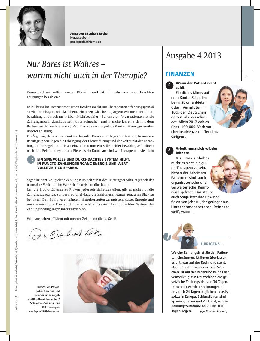 Vorschauseite 1: Nur Bares ist Wahres ? warum nicht auch in der Therapie?