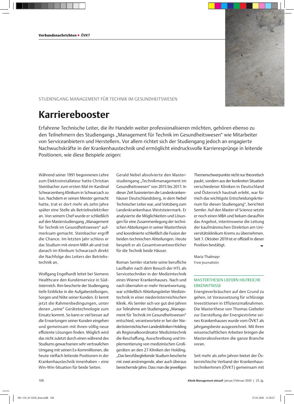Vorschauseite 1: STUDIENGANG MANAGEMENT FÜR TECHNIK IM GESUNDHEITSWESEN: Karrierebooster