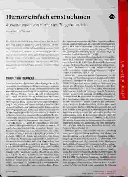 Vorschauseite 1: Humor einfach ernst nehmen: Auswirkungen von Humor im Pflegeunterricht