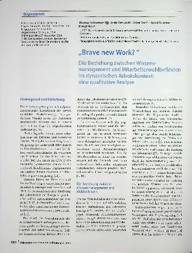 Vorschauseite 1: „Brave new Work? " Die Beziehung zwischen Wissens management und Mitarbeiterwohlbefinden im dynamischen Arbeitskontext: eine qualitative Analyse