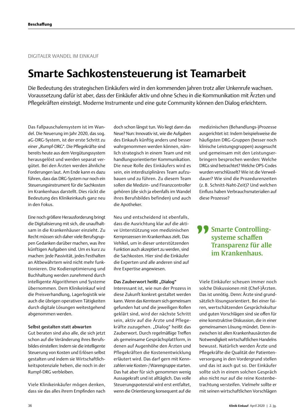 Vorschauseite 1: Digitaler Wandel im Einkauf: Smarte Sachkostensteuerung ist Teamarbeit