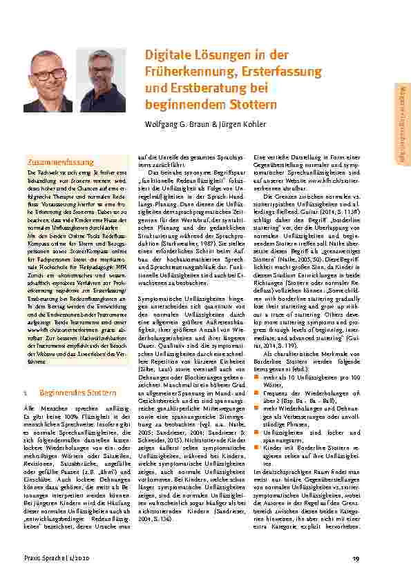 Vorschauseite 1: Digitale Lösungen in der Früherkennung, Ersterfassung und Erstberatung bei beginnendem Stottern.
