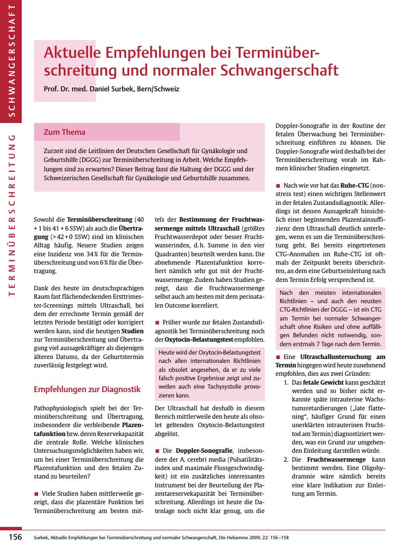 Vorschauseite 1: Aktuelle Empfehlungen bei Terminüberschreitung und normaler Schwangerschaft