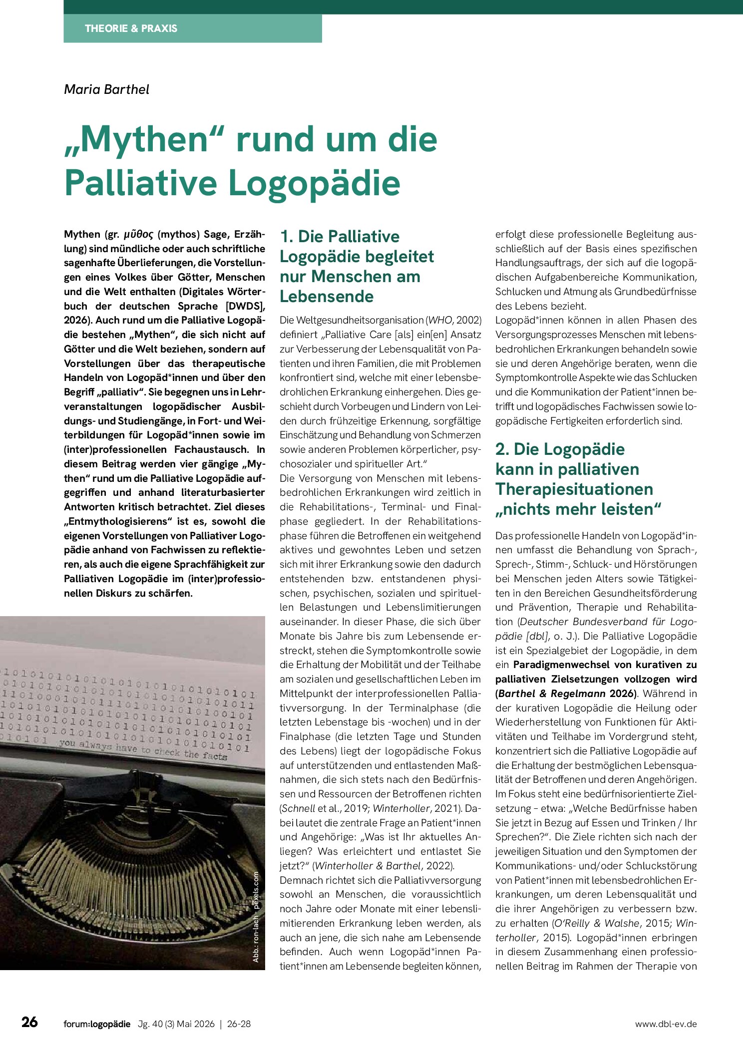 Vorschauseite 1: „Mythen“ rund um die Palliative Logopädie