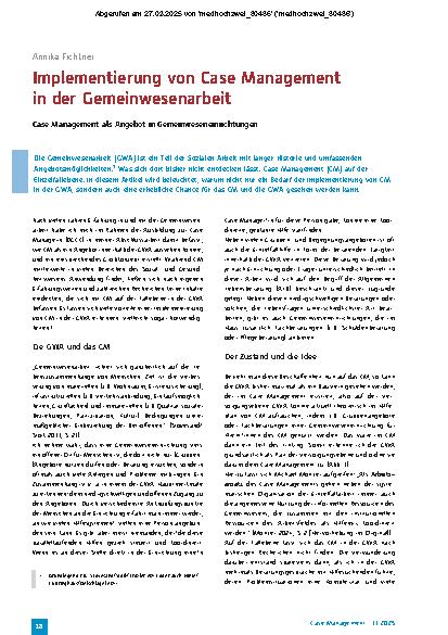 Vorschauseite 1: Implementierung von Case Management in der Gemeinwesenarbeit