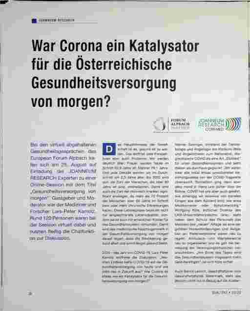 Vorschauseite 1: War Corona ein Katalysator für die österreichische Gesundheitsversorgung von morgen?