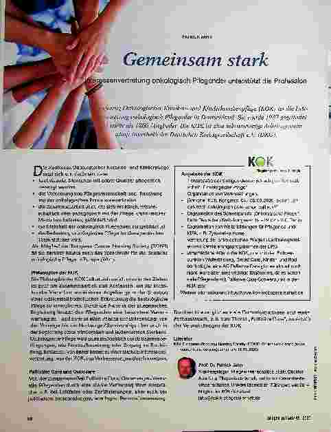 Vorschauseite 1: Gemeinsam stark: Interessenvertretung onkologisch Pflegender unterstützt die Profession.