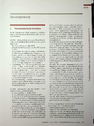 Vorschauseite 1: Gesetzgebung Parlamentarische Vorstösse
