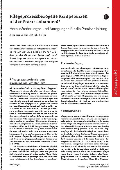 Vorschauseite 1: Pflegeprozessbezogene Kompetenzen in der Praxis anbahnen!? Herausforderungen und Anregungen für die Praxisanleitung