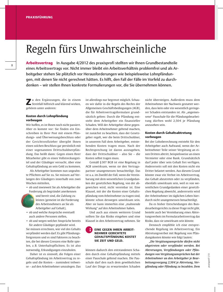 Vorschauseite 1: Arbeitsvertrag – Regeln fürs Unwahrscheinliche
