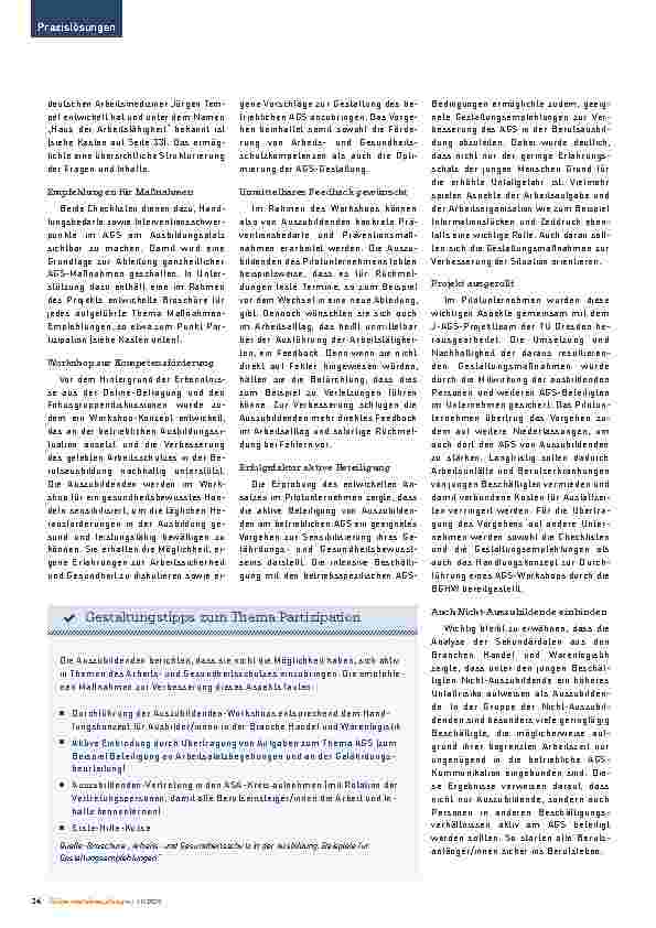 Vorschauseite 3: Projekt zum sicheren Start ins Berufsleben: Gelebter Arbeitsschutz – von Anfang an