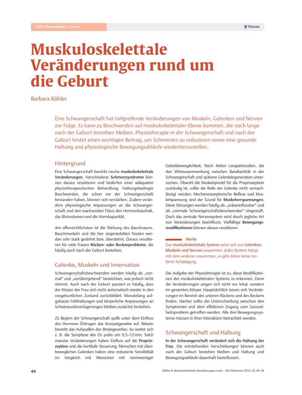 Vorschauseite 1: Muskuloskelettale Veränderungen rund um die Geburt