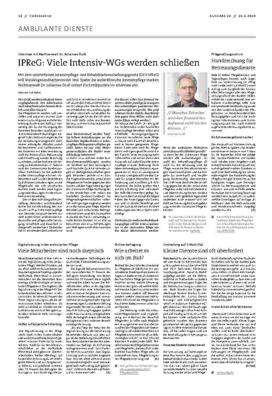 Vorschauseite 1: IPReG: Viele Intensiv-WGs werden schließen