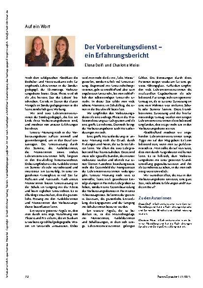 Vorschauseite 1: Der Vorbereitungsdienst – ein Erfahrungsbericht