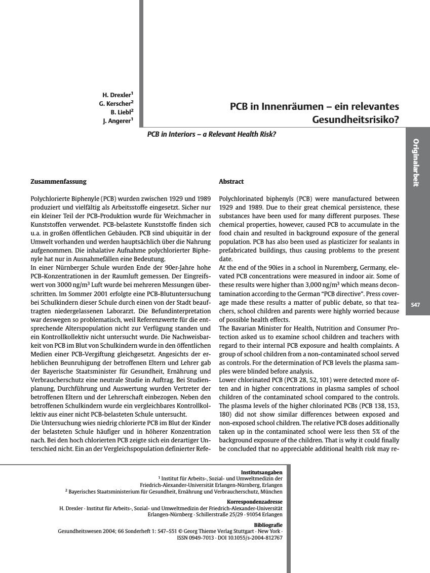Vorschauseite 1: PCB in Innenräumen - ein relevantes Gesundheitsrisiko?