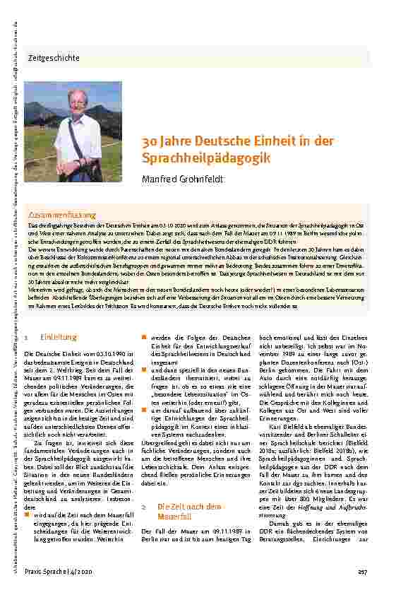 Vorschauseite 1: 30 Jahre Deutsche Einheit in der Sprachheilpädagogik
