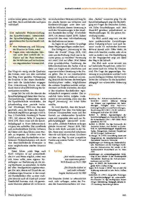 Vorschauseite 5: 30 Jahre Deutsche Einheit in der Sprachheilpädagogik