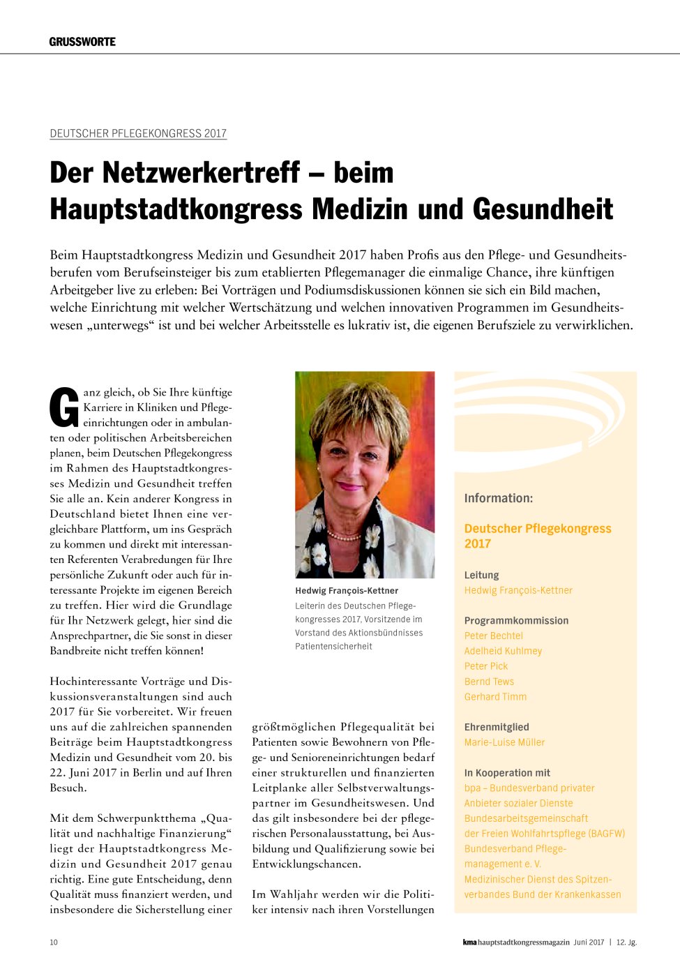Vorschauseite 1: Deutscher Pflegekongress 2017: Der Netzwerkertreff – beim Hauptstadtkongress Medizin und Gesundheit