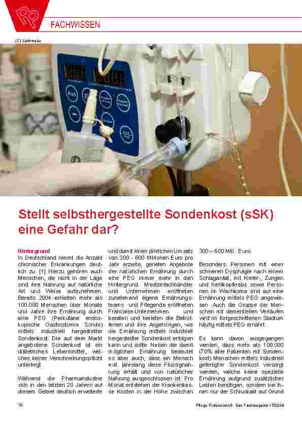 Vorschauseite 1: Stellt selbsthergestellte Sondenkost (sSK) eine Gefahr dar?