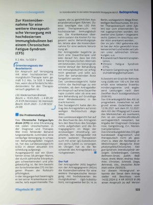 Vorschauseite 1: Zur Kostenübernahme für eine weitere therapeutische Versorgung mit hochdosierten Immunglobulinen bei einem Chronischen Fatigue-Syndrom (CFS)
