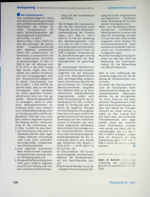 Vorschauseite 6: Zur Kostenübernahme für eine weitere therapeutische Versorgung mit hochdosierten Immunglobulinen bei einem Chronischen Fatigue-Syndrom (CFS)