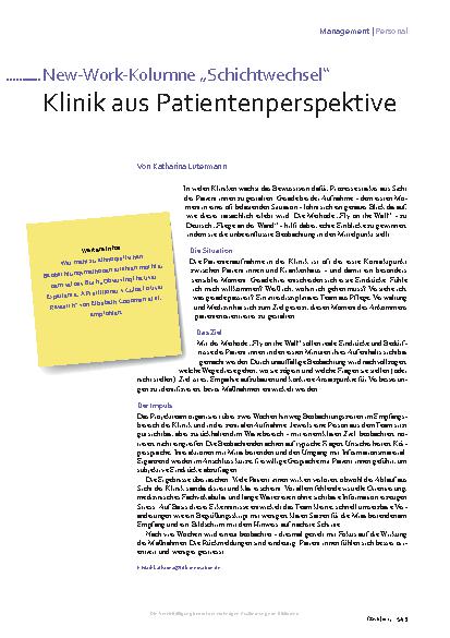 Vorschauseite 1: New-Work-Kolumne „Schichtwechsel“ Klinik aus Patientenperspektive