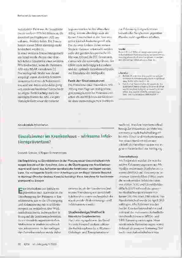 Vorschauseite 1: Einzelzimmer im Krankenhaus - wirksame Infektionsprävention?
