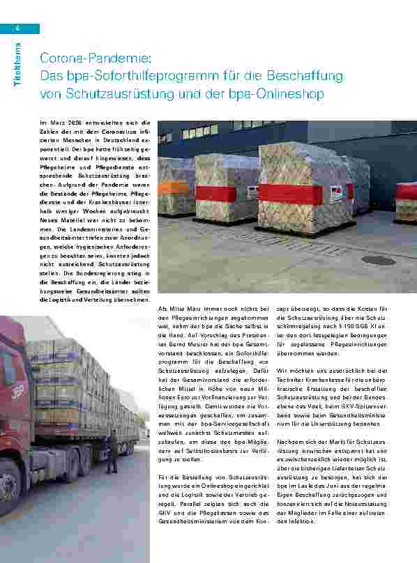 Vorschauseite 1: Corona-Pandemie: Das bpa-Soforthilfeprogramm für die Beschaffung von Schutzausrüstung und der bpa-Onlineshop