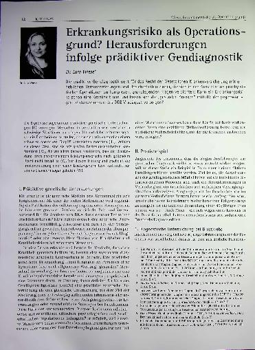Vorschauseite 1: Erkrankungsrisiko als Operationsgrund? Herausforderungen infolge prädiktiver Gendiagnostik