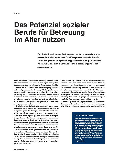 Vorschauseite 1: Das Potenzial sozialer Berufe für Betreuung im Alter nutzen.