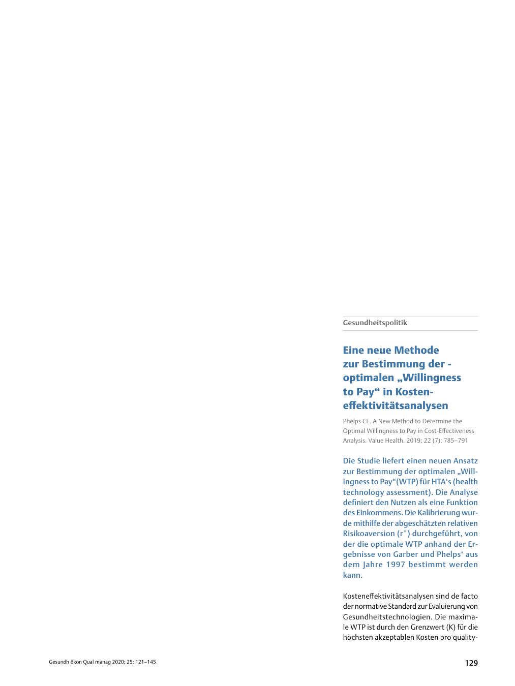 Vorschauseite 1: Gesundheitspolitik – Eine neue Methode zur Bestimmung der optimalen „Willingness to Pay“ in Kosteneffektivitätsanalysen