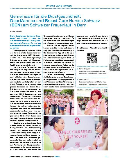 Vorschauseite 1: Gemeinsam für die Brustgesundheit: Dear Mamma und Breast Care Nurses Schweiz (BCN) am Schweizer Frauenlauf in Bern