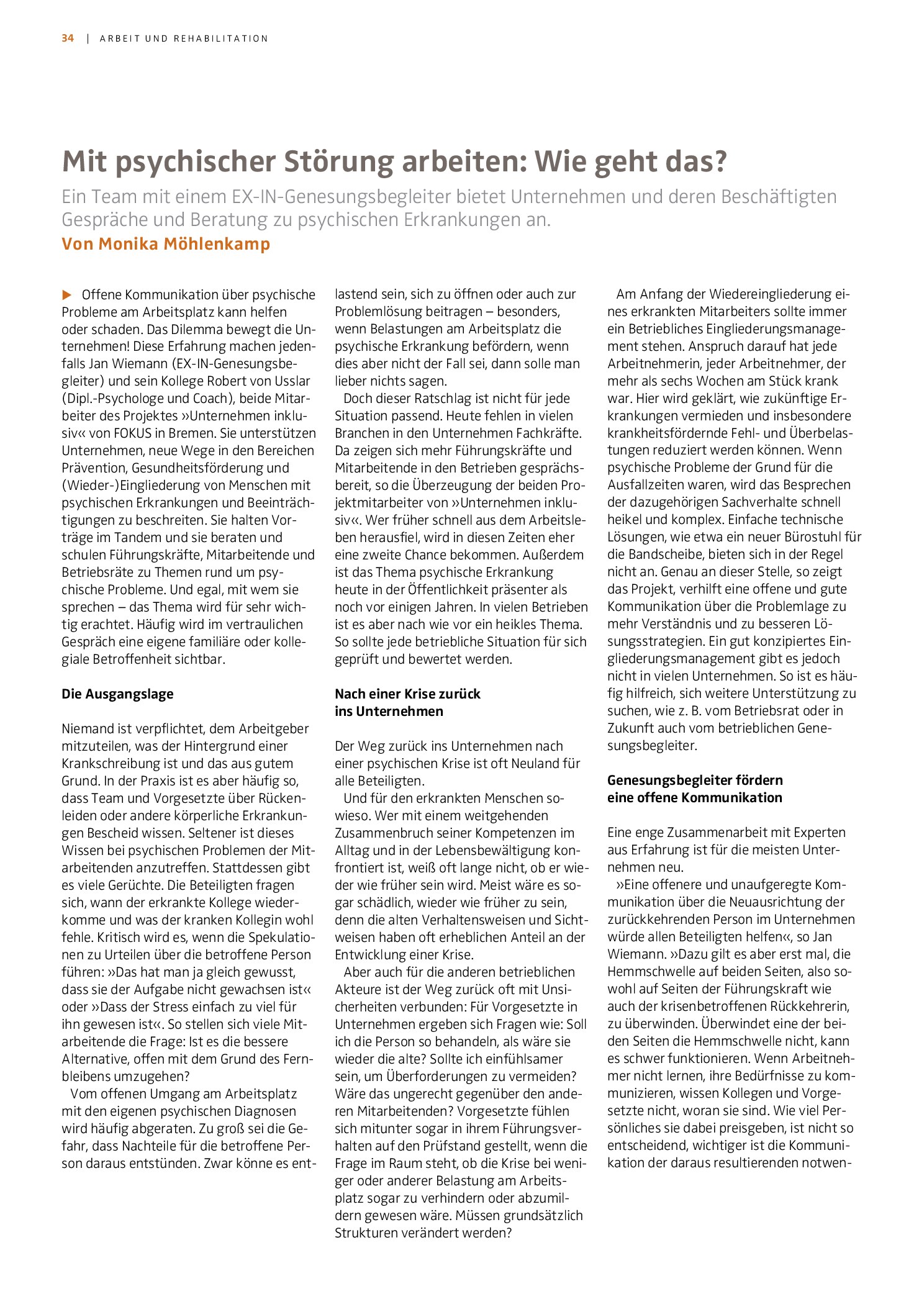 Vorschauseite 1: Mit psychischer Störung arbeiten: Wie geht das?
