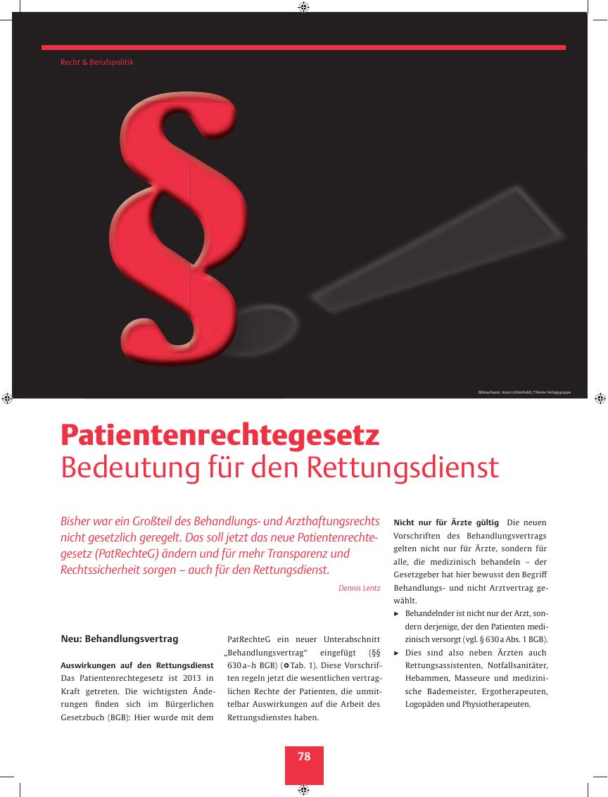 Vorschauseite 1: Patientenrechtegesetz? Bedeutung für den Rettungsdienst