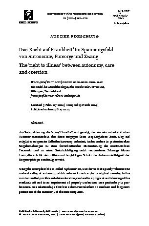 Vorschauseite 1: Das „Recht auf Krankheit“ im Spannungsfeld von Autonomie, Fürsorge und Zwang