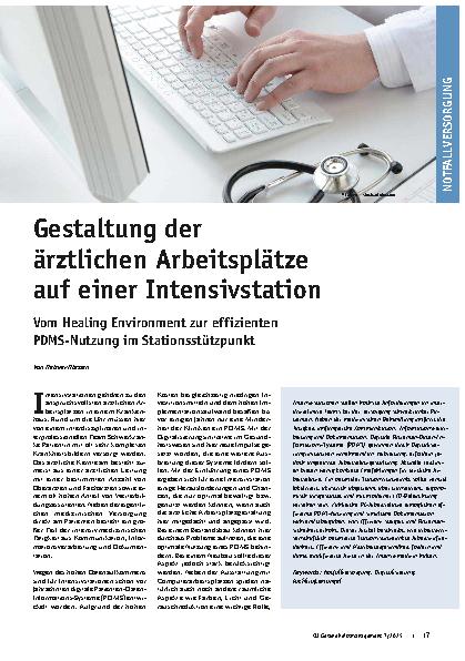 Vorschauseite 1: Gestaltung der ärztlichen Arbeitsplätze auf einer Intensivstation Vom Healing Environment zur effizienten PDMS-Nutzung im Stationsstützpunkt