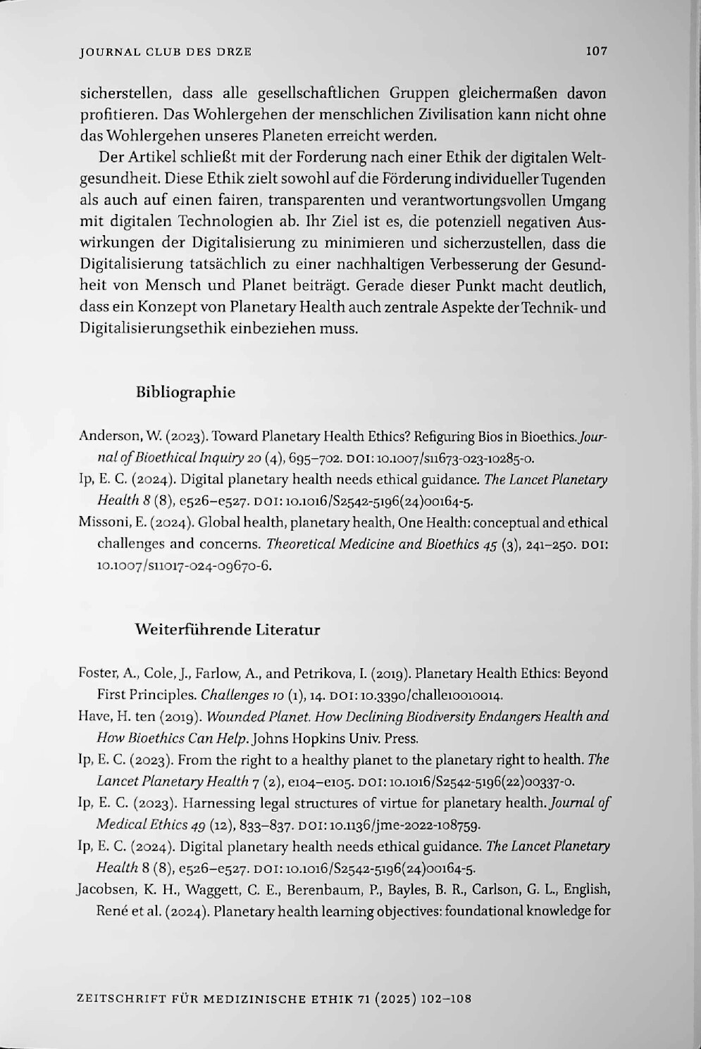 Vorschauseite 6: Planetary Health und Bioethik