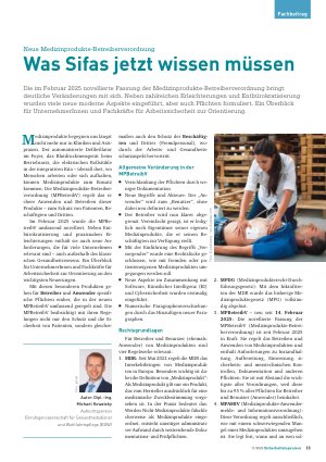 Vorschauseite 1: Neue Medizinprodukte-Betreiberverordnung Was Sifas jetzt wissen müssen