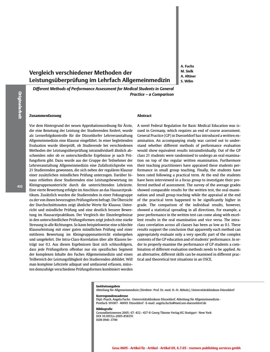 Vorschauseite 1: Vergleich verschiedener Methoden der Leistungsüberprüfung im Lehrfach Allgemeinmedizin