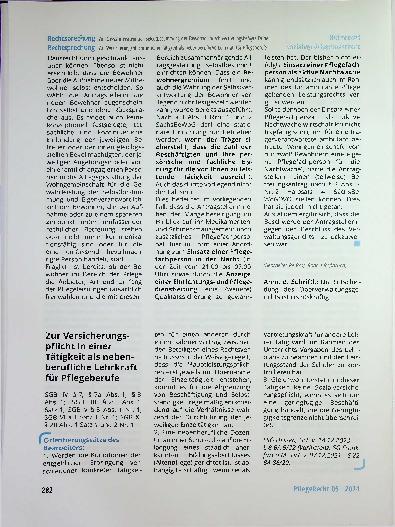 Vorschauseite 1: Zur Versicherungspflicht in einer Tätigkeit als nebenberufliche Lehrkraft für Pflegeberufe.