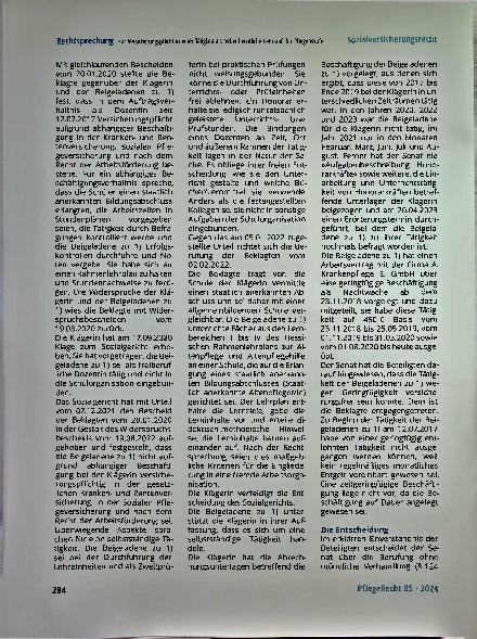Vorschauseite 3: Zur Versicherungspflicht in einer Tätigkeit als nebenberufliche Lehrkraft für Pflegeberufe.