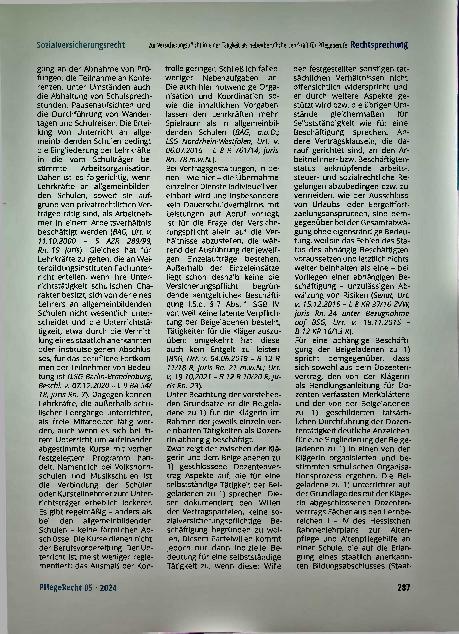 Vorschauseite 6: Zur Versicherungspflicht in einer Tätigkeit als nebenberufliche Lehrkraft für Pflegeberufe.