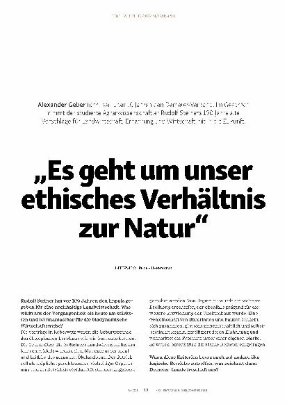 Vorschauseite 1: Es geht um unser ethisches Verhältnis zur Natur.